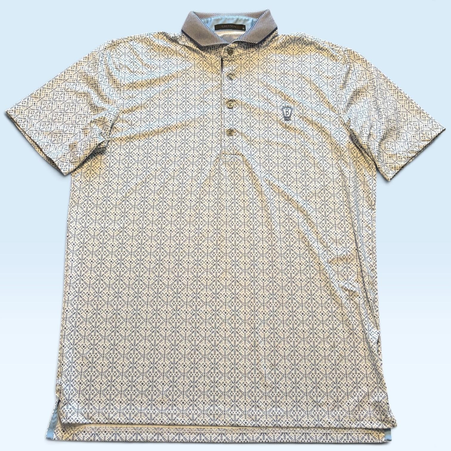 Greyson Polo Shirt Mens Medium Bala Club Blue Geometric Print Golf Performance