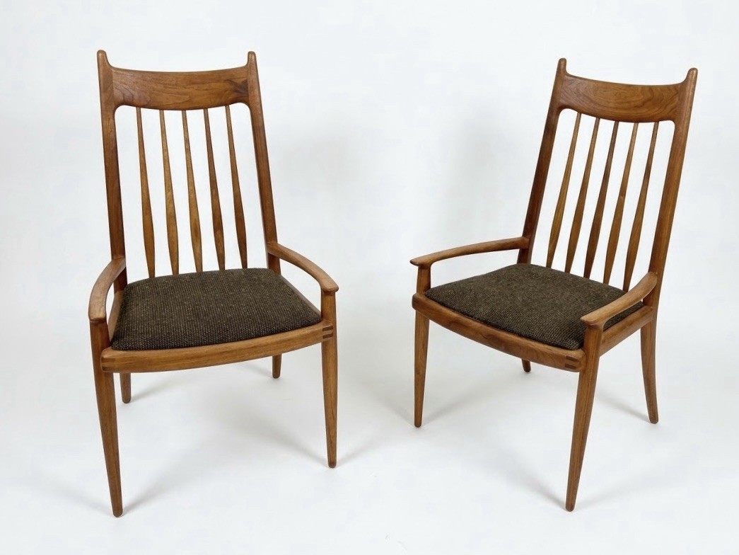 Authentic Sam Maloof Mid Century Walnut Dining Chairs Pair 1970s