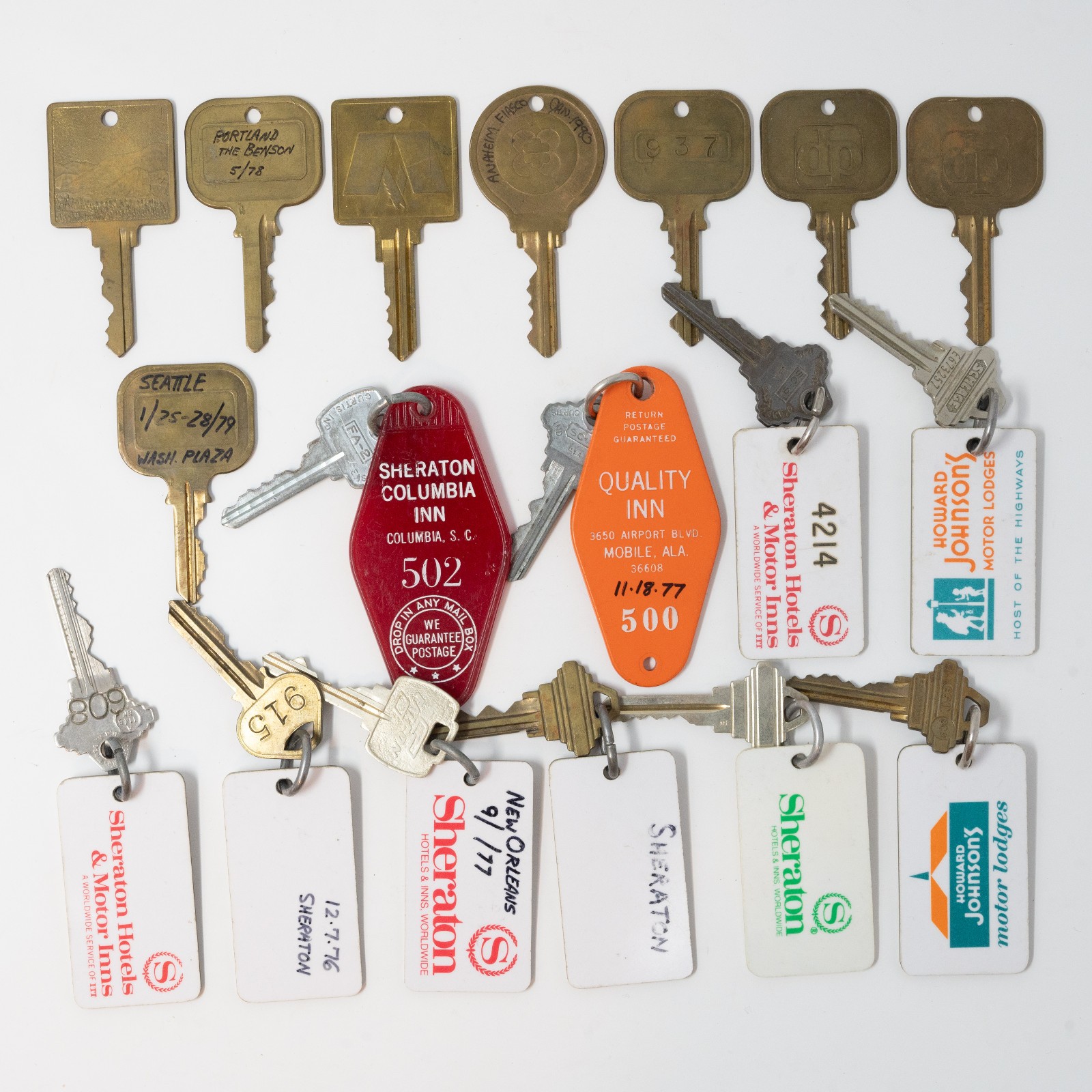 Lot of 18 1970s Hotel Room Keys Sheraton Quality Inn Howard Johnsons Plaza