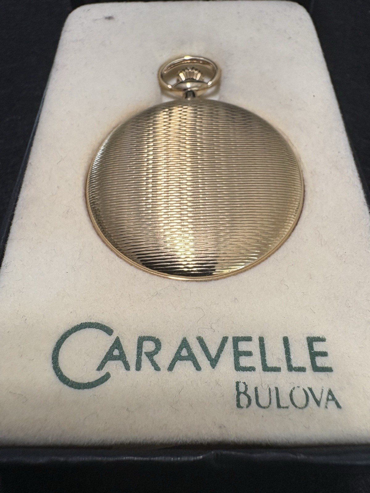 NOS Vintage Caravelle by Bulova Hunter Case Pocket Watch Gold Tone Date Box NOS Vintage Caravelle by Bulova Hunter Case Pocket Watch Gold Tone Date Box