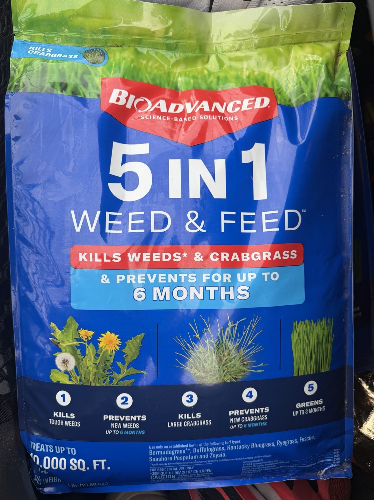 BioAdvanced 5 in 1 Weed and Feed Lawn Fertilizer 24 Lb Covers 10,000 Sq Ft
