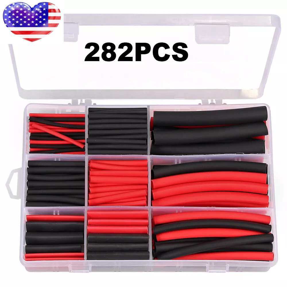 282pcs Black Red 3:1 Dual Wall Adhesive Lined Wrap Heat Shrink Tubing Kit