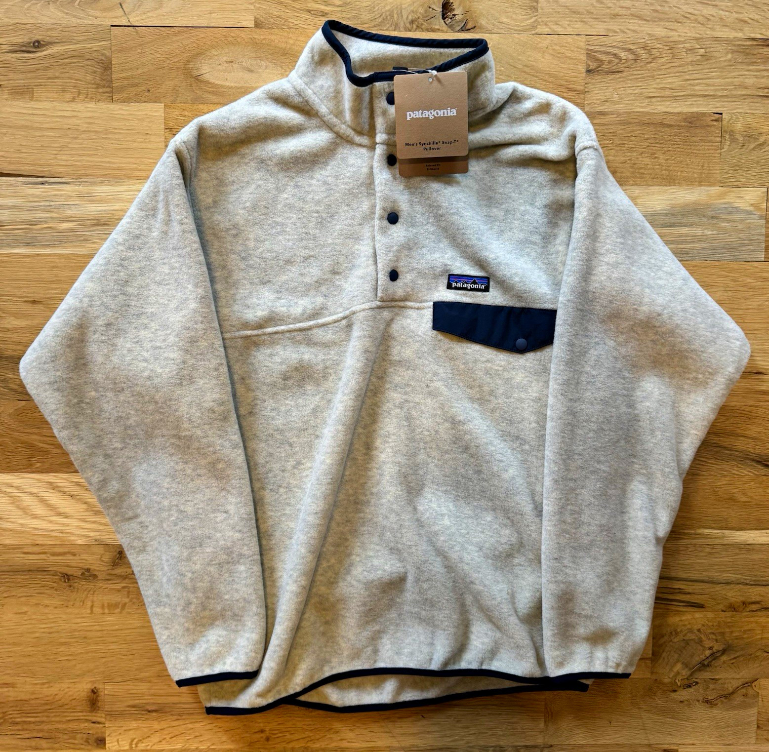 Patagonia Synchilla Snap-T Pullover Jacket Mens M Beige Stand-Up Collar Pockets Patagonia Synchilla Snap-T Pullover Jacket Mens M Beige Stand-Up Collar Pockets