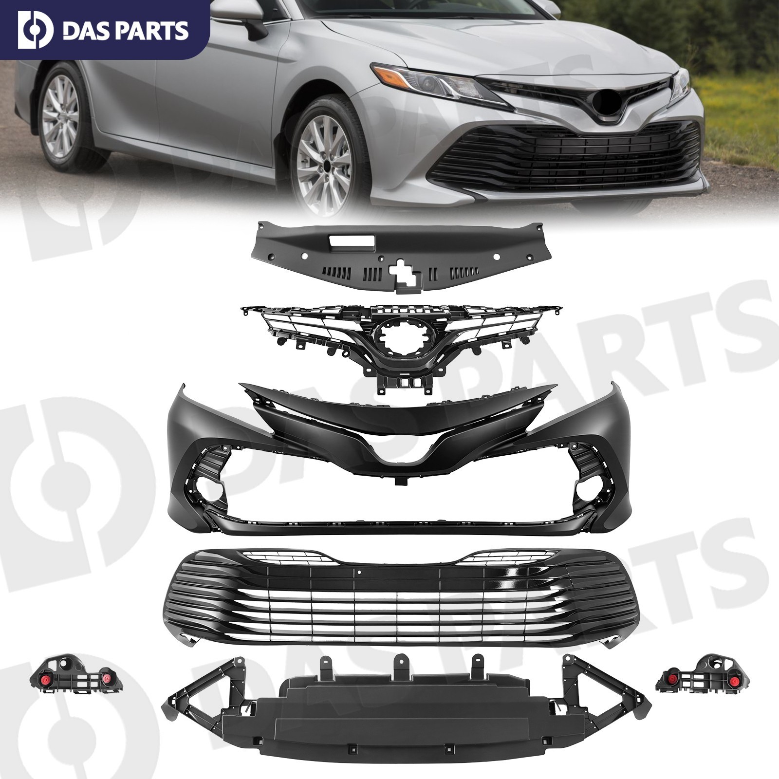 For 2018-2020 Toyota Camry Front Bumper Grille Set w/o Sensor Holes Glossy Black