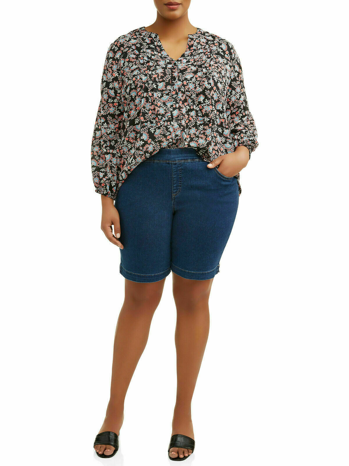 Terra & Sky /Jack David Women\'s Plus Size Blue Pull on Denim jean Pants/Short Terra & Sky /Jack David Women\'s Plus Size Blue Pull on Denim jean Pants/Short