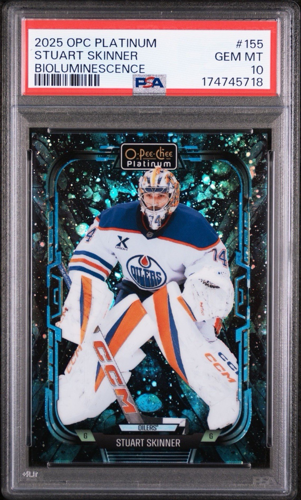 Stuart Skinner 2025 O-Pee-Chee Platinum #155 Bioluminescence /5 PSA 10 POP 1 OPC