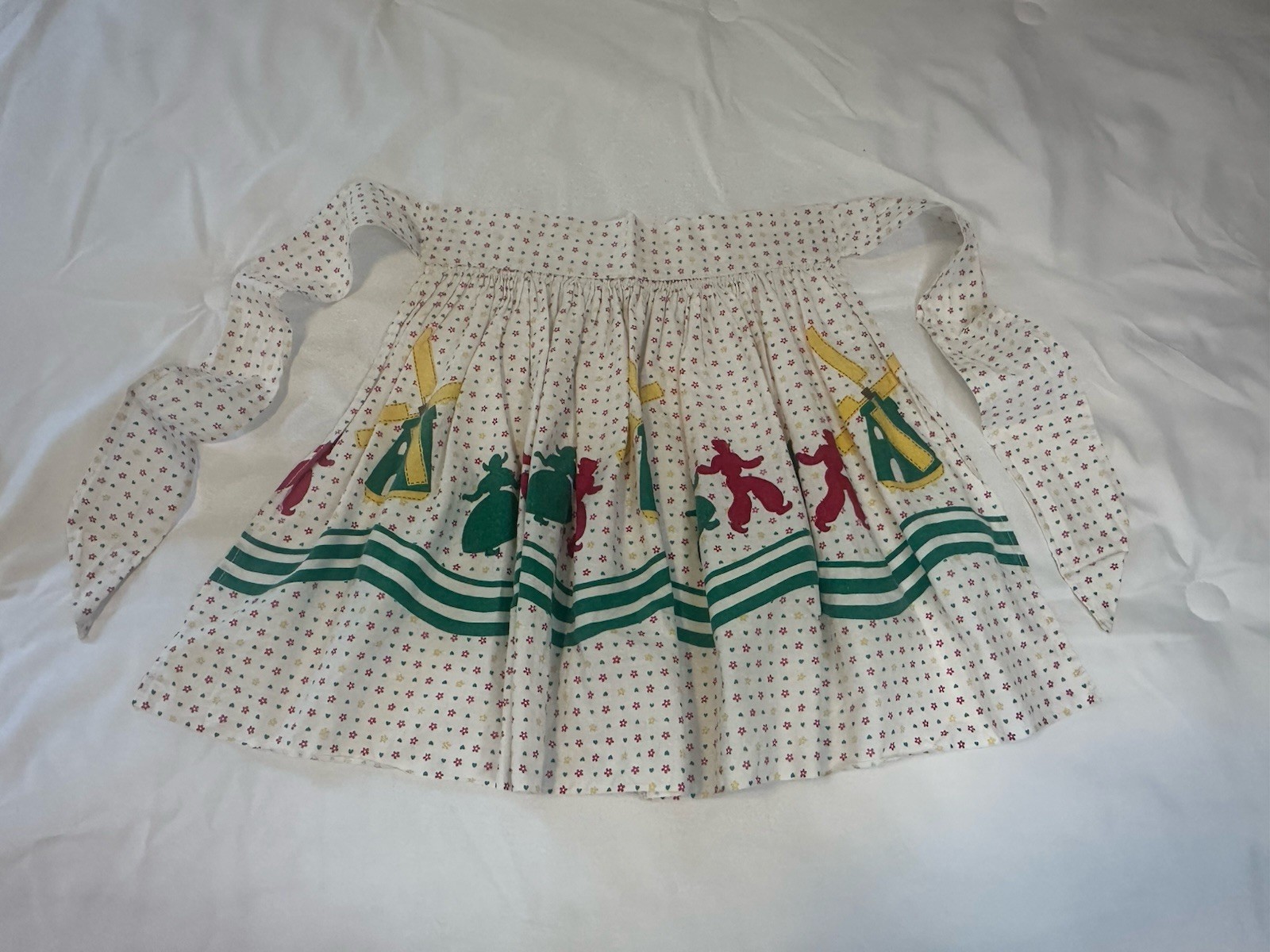 Vintage Child’s Dutch Windmill Novelty Apron Printed Stitching Cottagecore