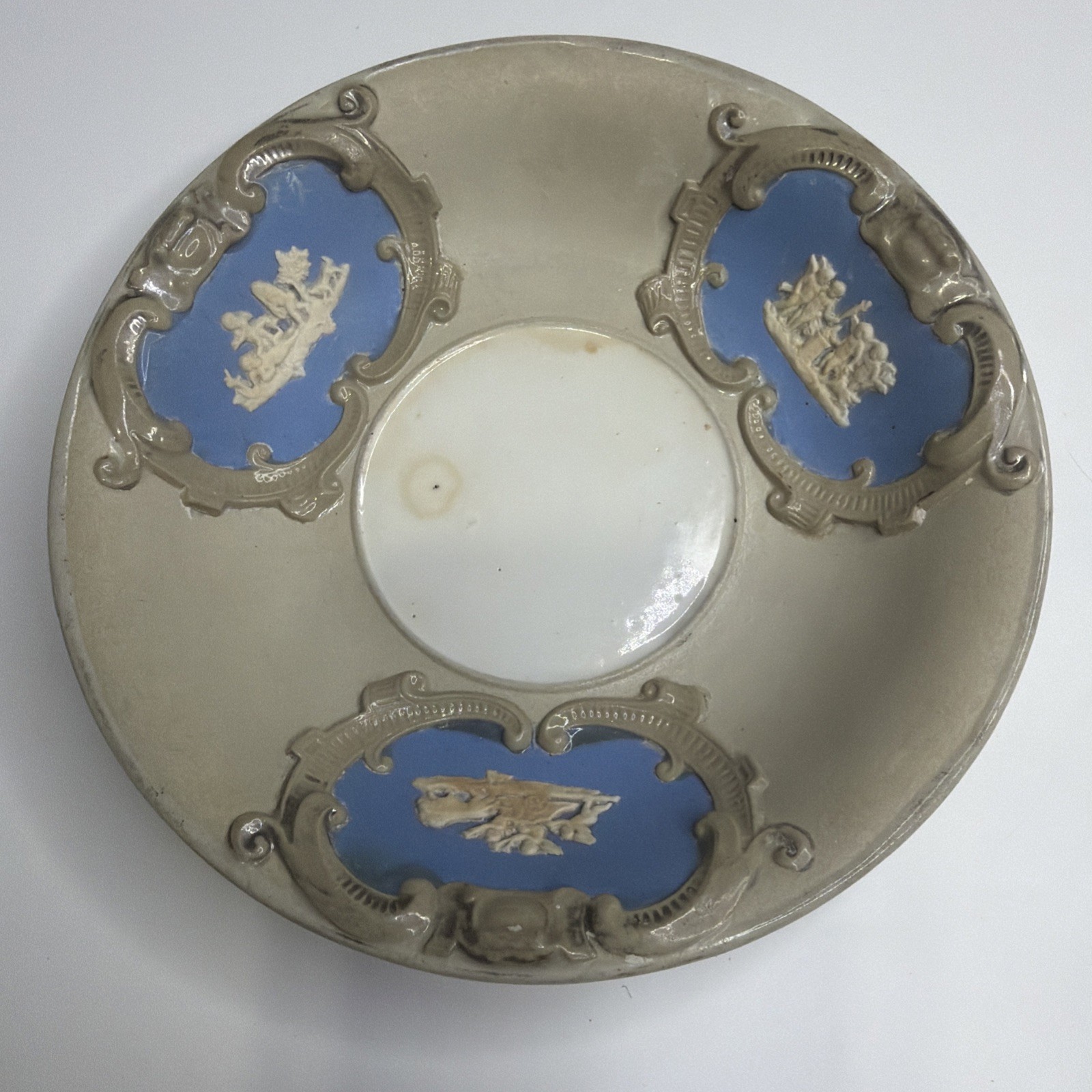 Antique Mettlach Villeroy Boch Blue Cameo Saucer Plate Phanolith Stoneware 1900