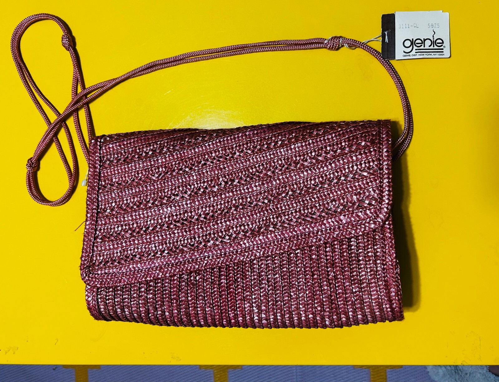 VTG 70s 80s Genie NWT Woven Straw Crossbody Bag Clutch Mauve Pink Hong Kong Made VTG 70s 80s Genie NWT Woven Straw Crossbody Bag Clutch Mauve Pink Hong Kong Made