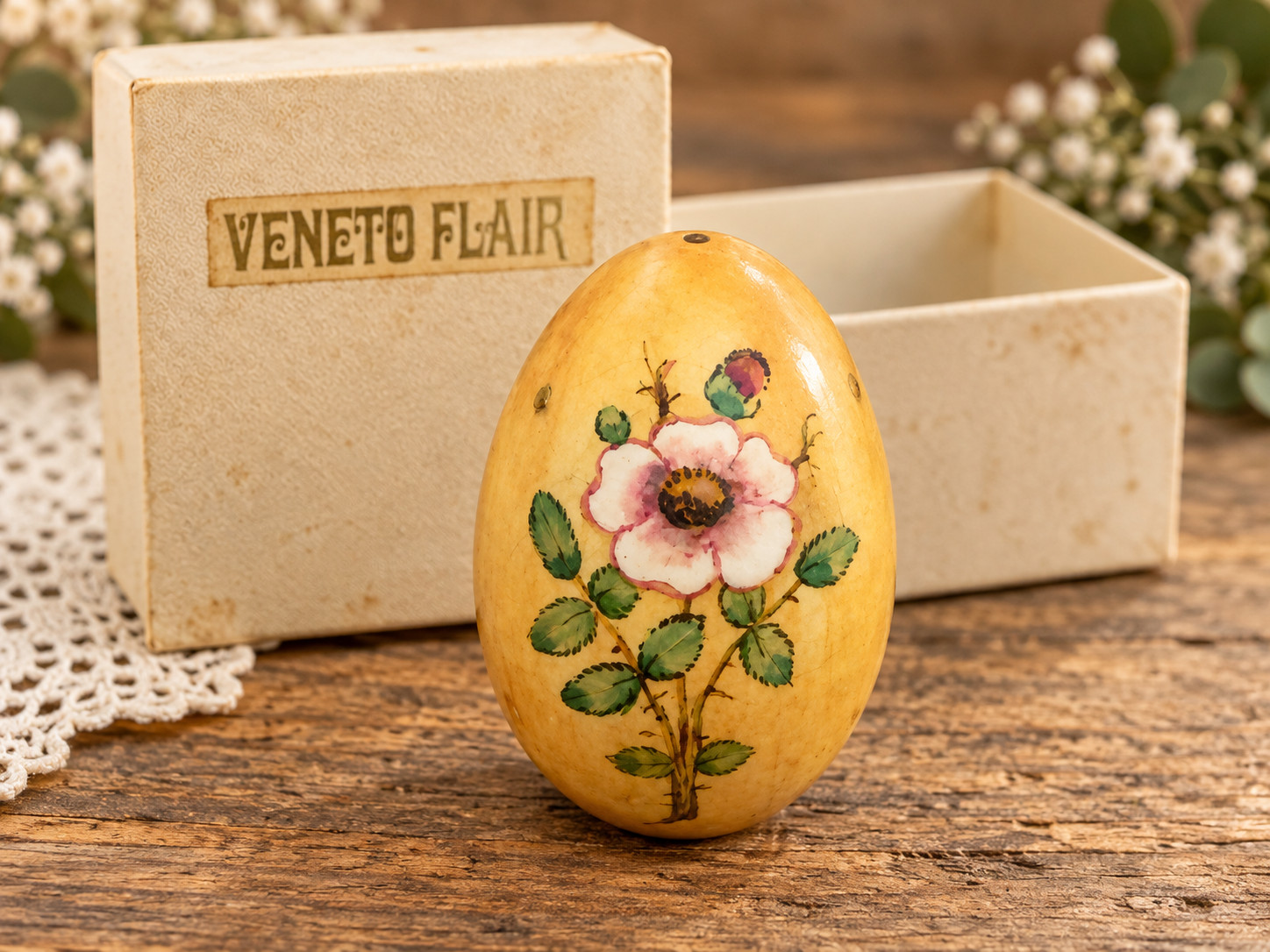 Vintage Veneto Flair Easter 1982 Hand Painted Ceramic Egg Italy #57/7500 Box