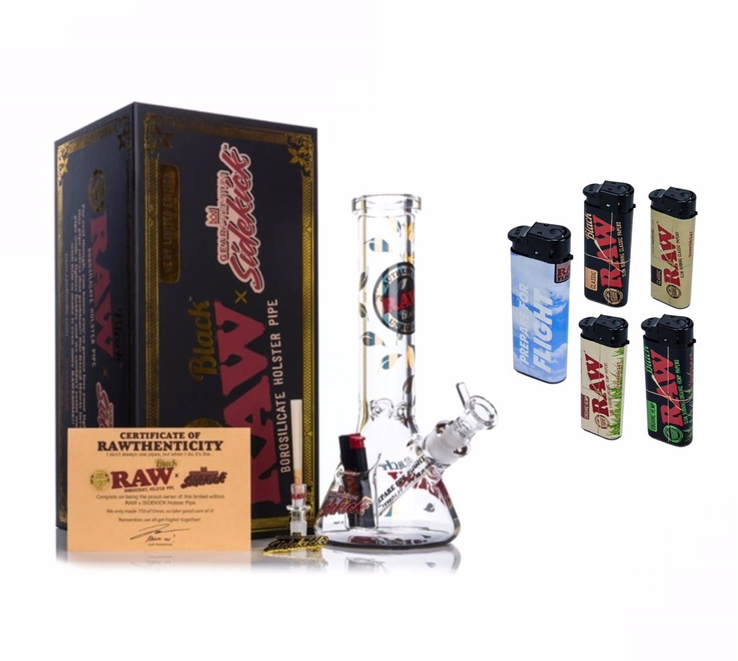 RAW Black Sidekick Borosilicate Holster Pipe Set + 5 Pk Flighter