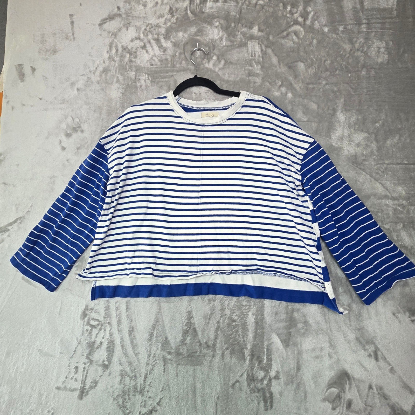 Madewell Blue White Striped Boxy Long Sleeve Tee Cotton Drop Shoulder Small Madewell Blue White Striped Boxy Long Sleeve Tee Cotton Drop Shoulder Small