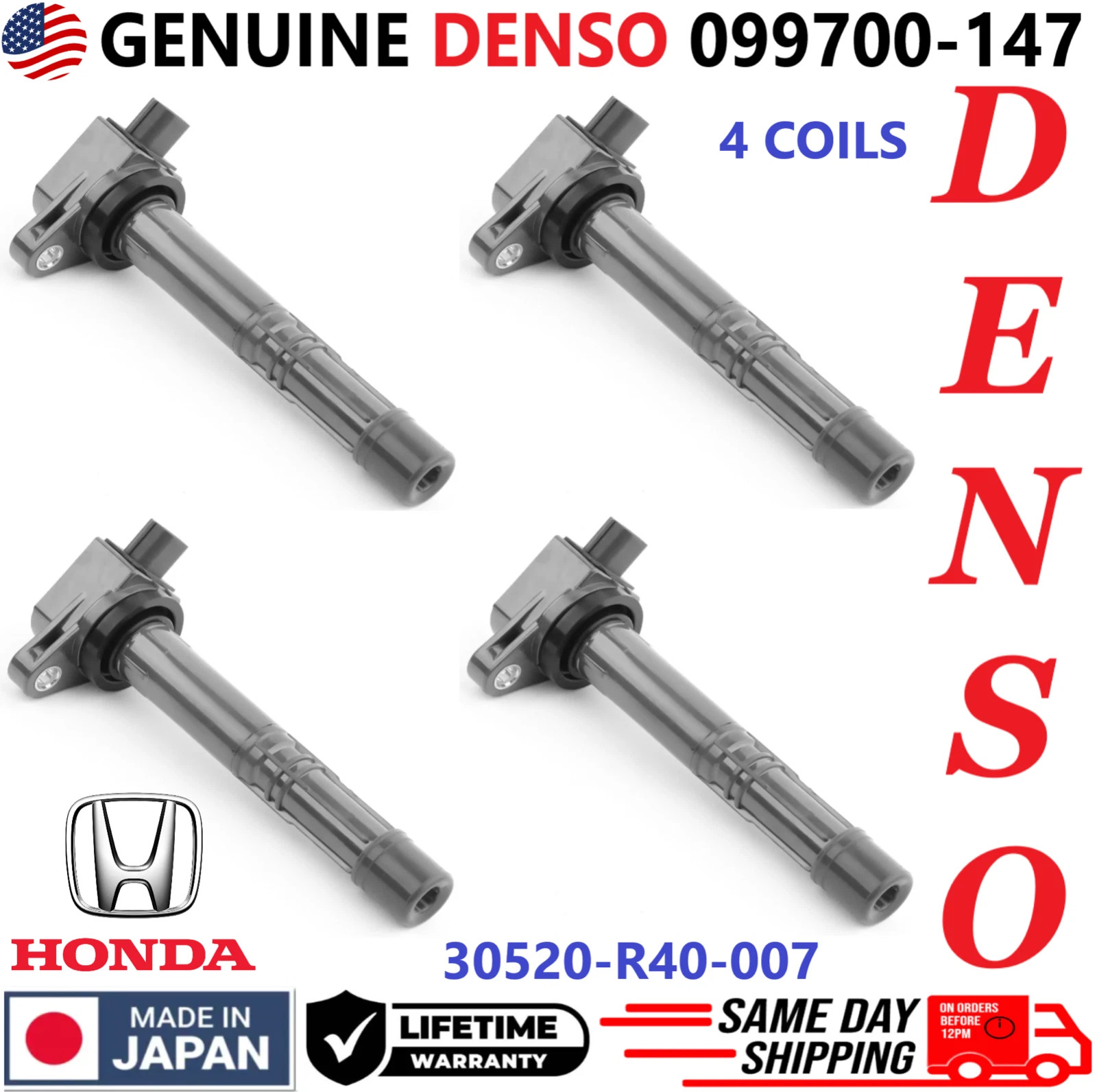 OEM DENSO 4X Ignition Coils 099700-147 For 2008-2015 Honda & Acura 2.4L I4