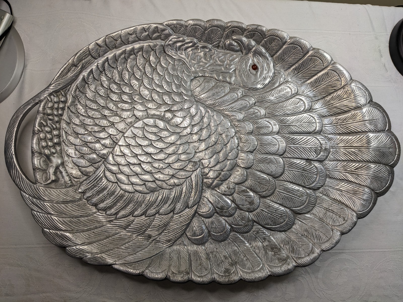 Vintage (1982) Arthur Court Turkey Metal Serving Tray -- Jeweled Eye, 26 X 17