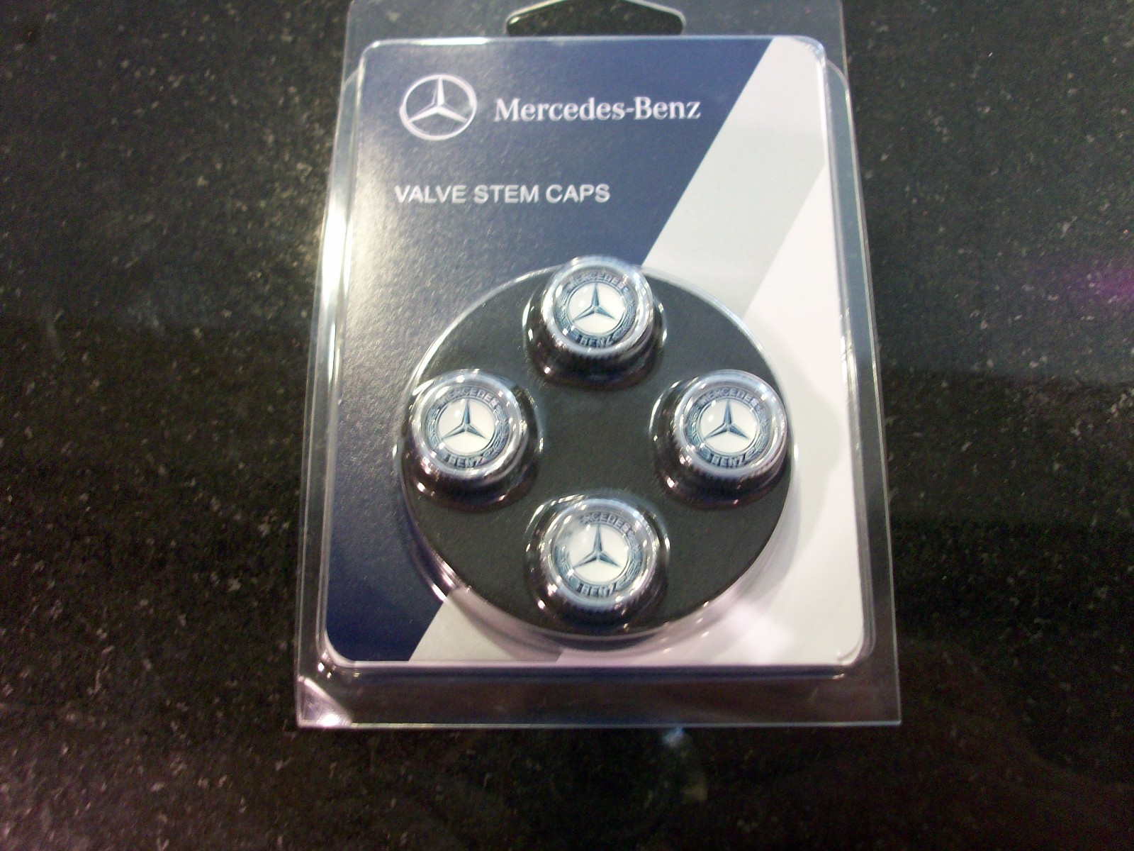 OEM GENUINE MERCEDES BENZ VALVE STEM CAPS WITH MB STAR AND LAUREL SET OF 4