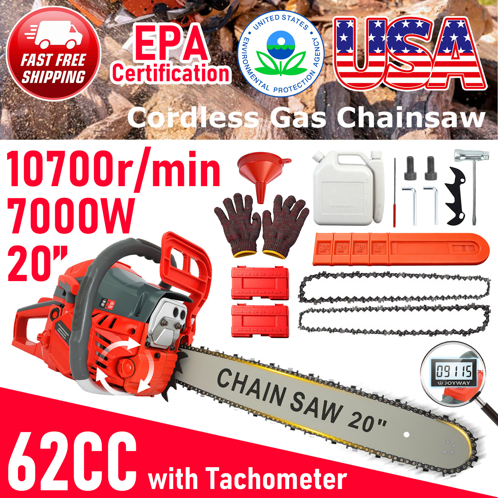 2-Stroke Gasoline Chainsaw 62 CC 20