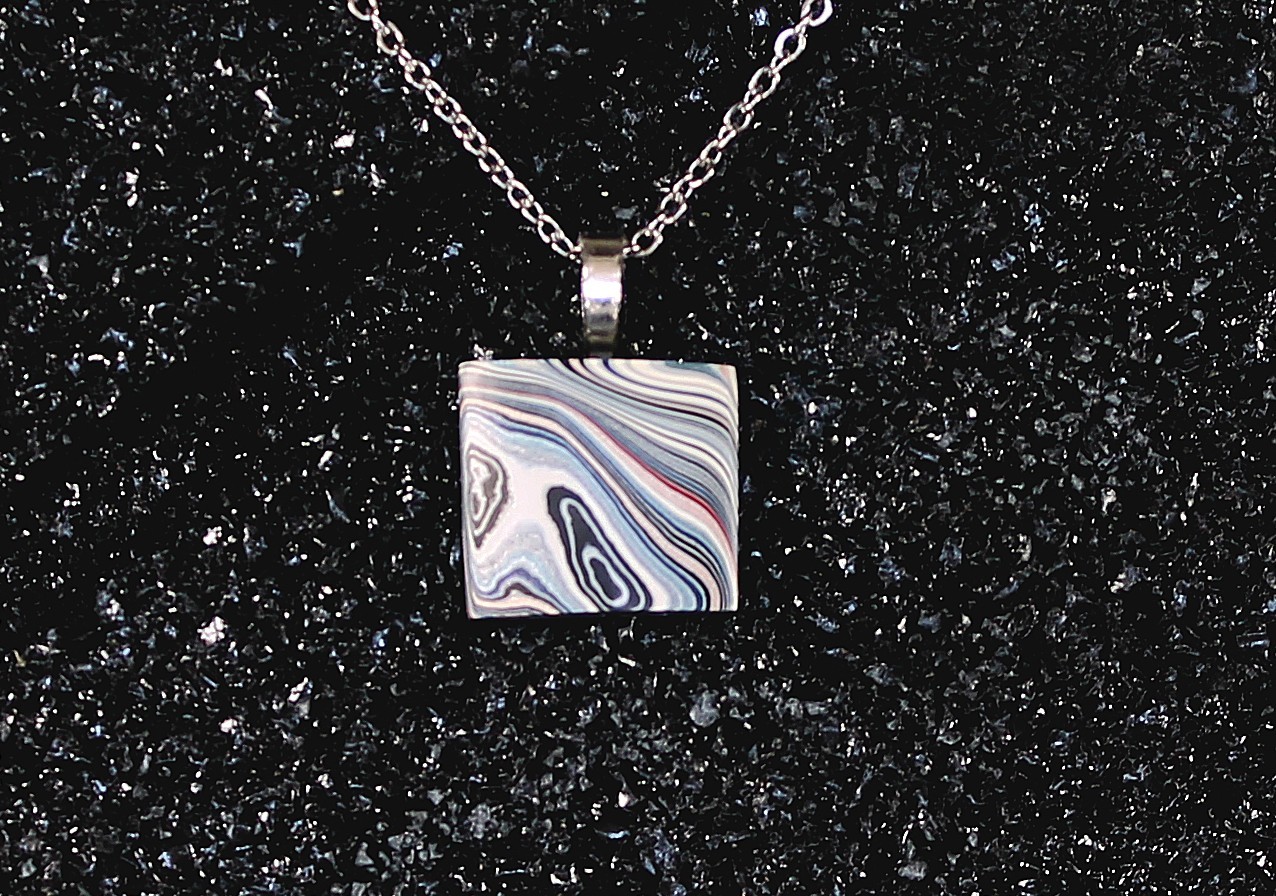 Fordite Necklace - Maserati Fordite - 19.66mm x 18.21mm x 4mm (N-157) Fordite Necklace - Maserati Fordite - 19.66mm x 18.21mm x 4mm (N-157)