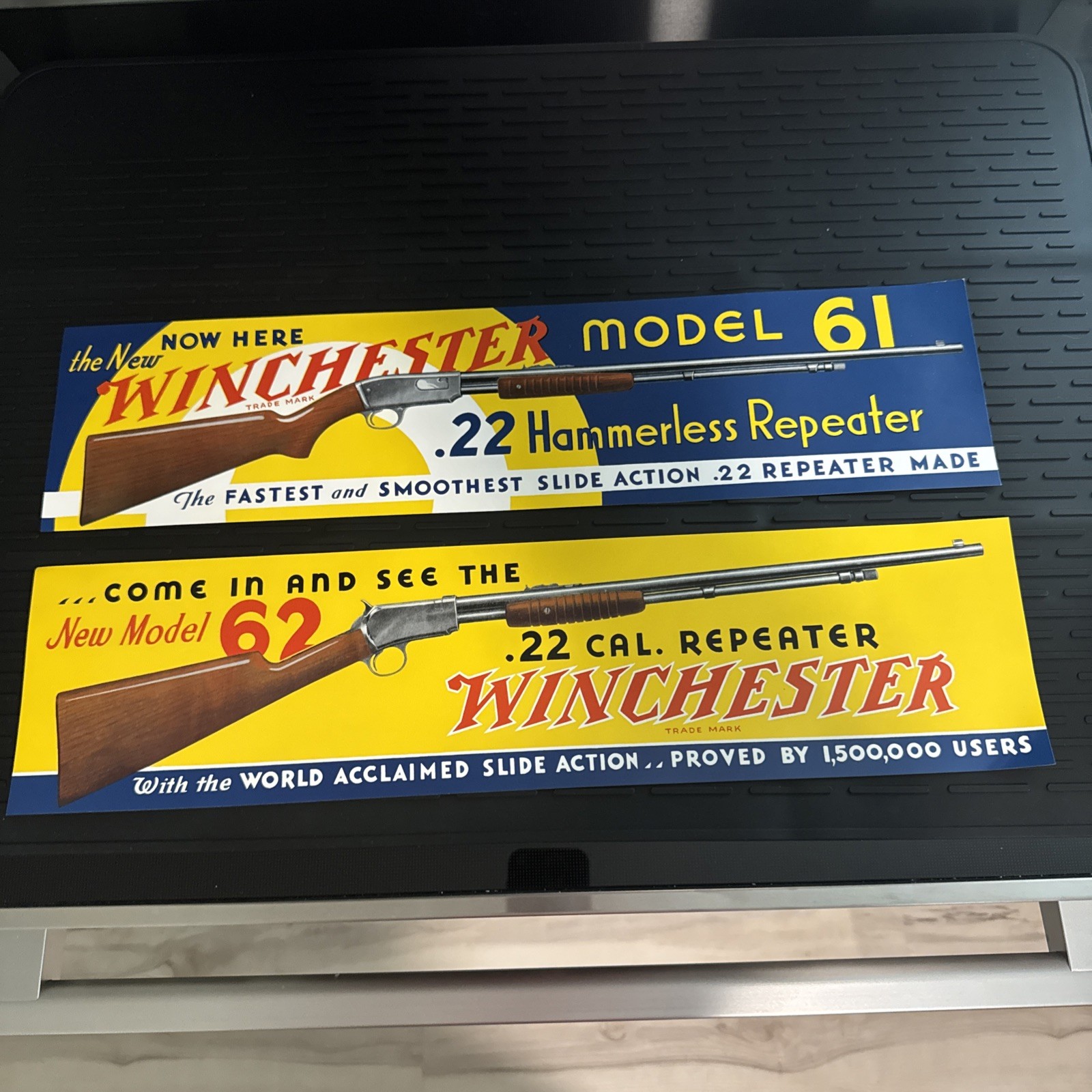 (2) Vintage Winchester Dealer Posters 1 Model 61 and (1) 62 Rifles New Old Stock (2) Vintage Winchester Dealer Posters 1 Model 61 and (1) 62 Rifles New Old Stock