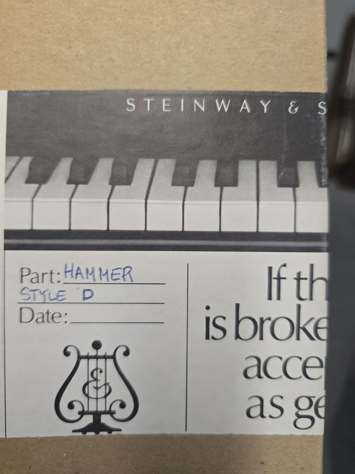 NOS 1991 Steinway NY Piano Hammers Model D Concert Grand Factory 7/32 Bored Set