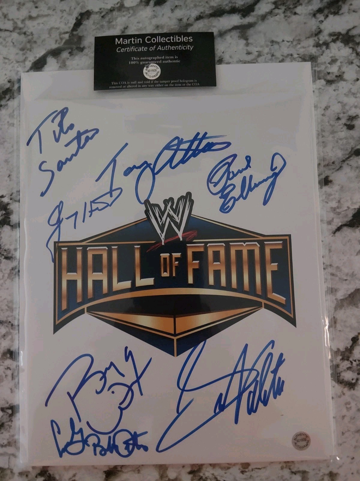 WWE WWF HALL OF FAME SIGNED AUTOGRAPH 8X10 BY 7 COA Jimmy Hart Tito Santana More