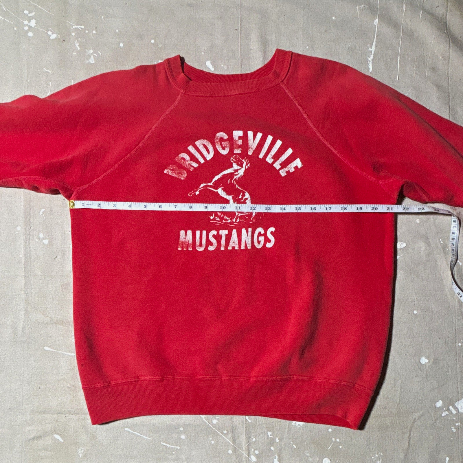 Vintage 60s high school  Mustangs faded Red Pullover Crewneck Sweatshirt SMALL