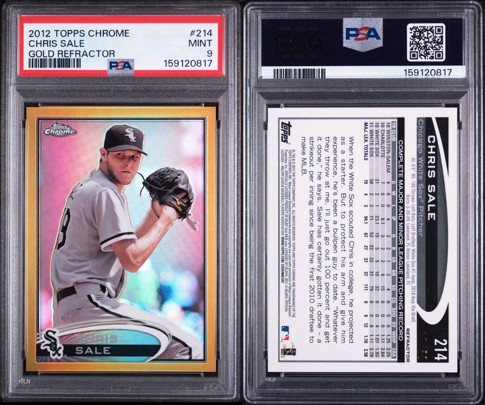PSA 9 2012 Topps Chrome Chris Sale Gold Refractor /50 #214 SSP Chicago White Sox