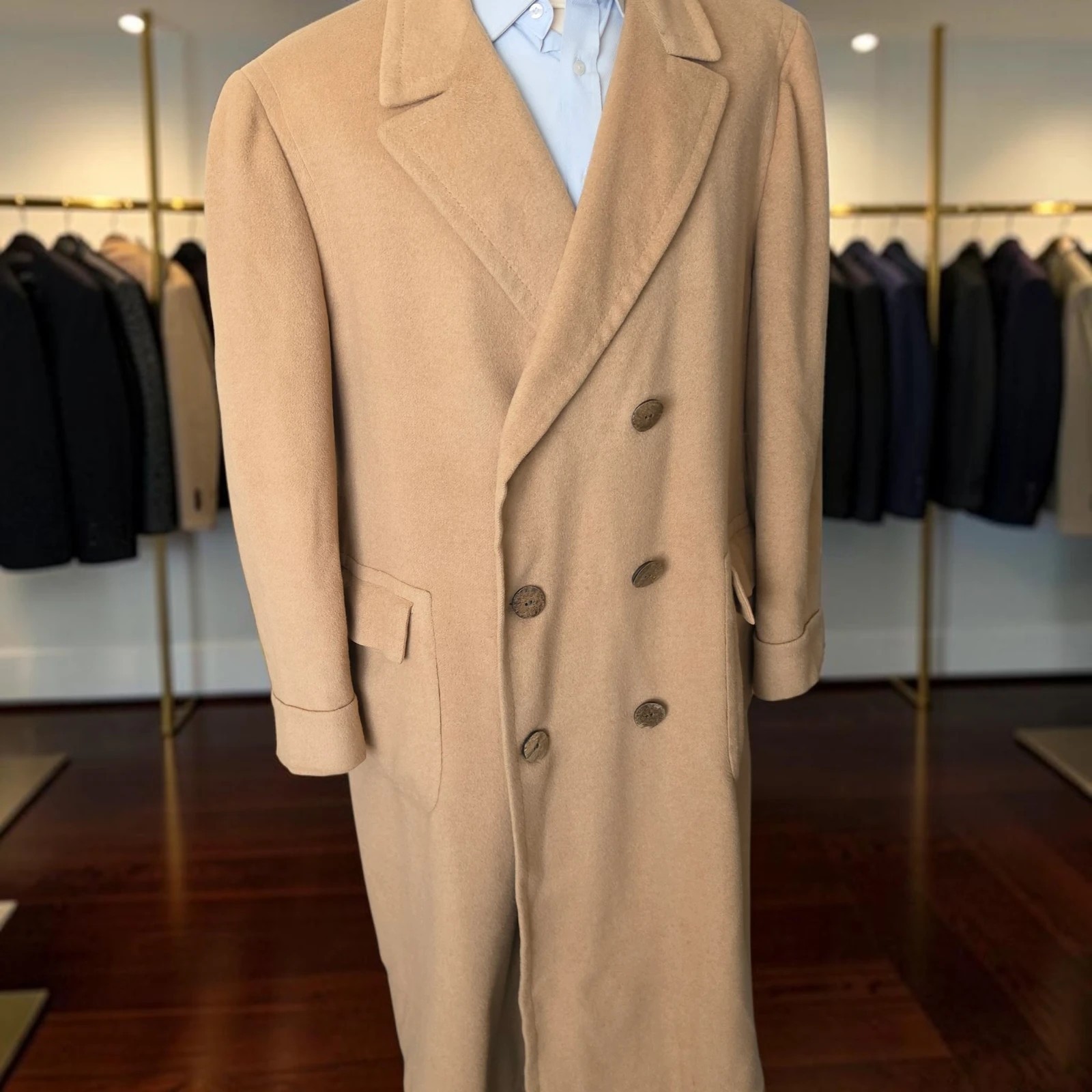 Vtg Oxxford Clothes Double Breasted Polo Overcoat 48L Emperor\'s Cashmere Belted