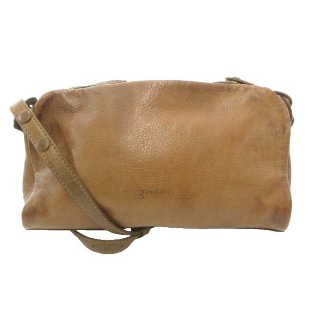 Genten Leather Shoulder Bag Brown 3 Pockets Square Shape NX Used b4cecfa86fe6f8e