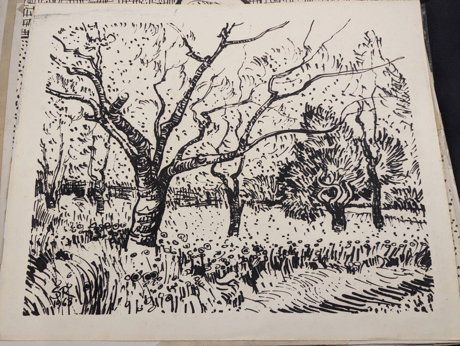 STEPHEN RONAY 1963 Original impressionist midcentury ORCHARD drawing van gogh STEPHEN RONAY 1963 Original impressionist midcentury ORCHARD drawing van gogh