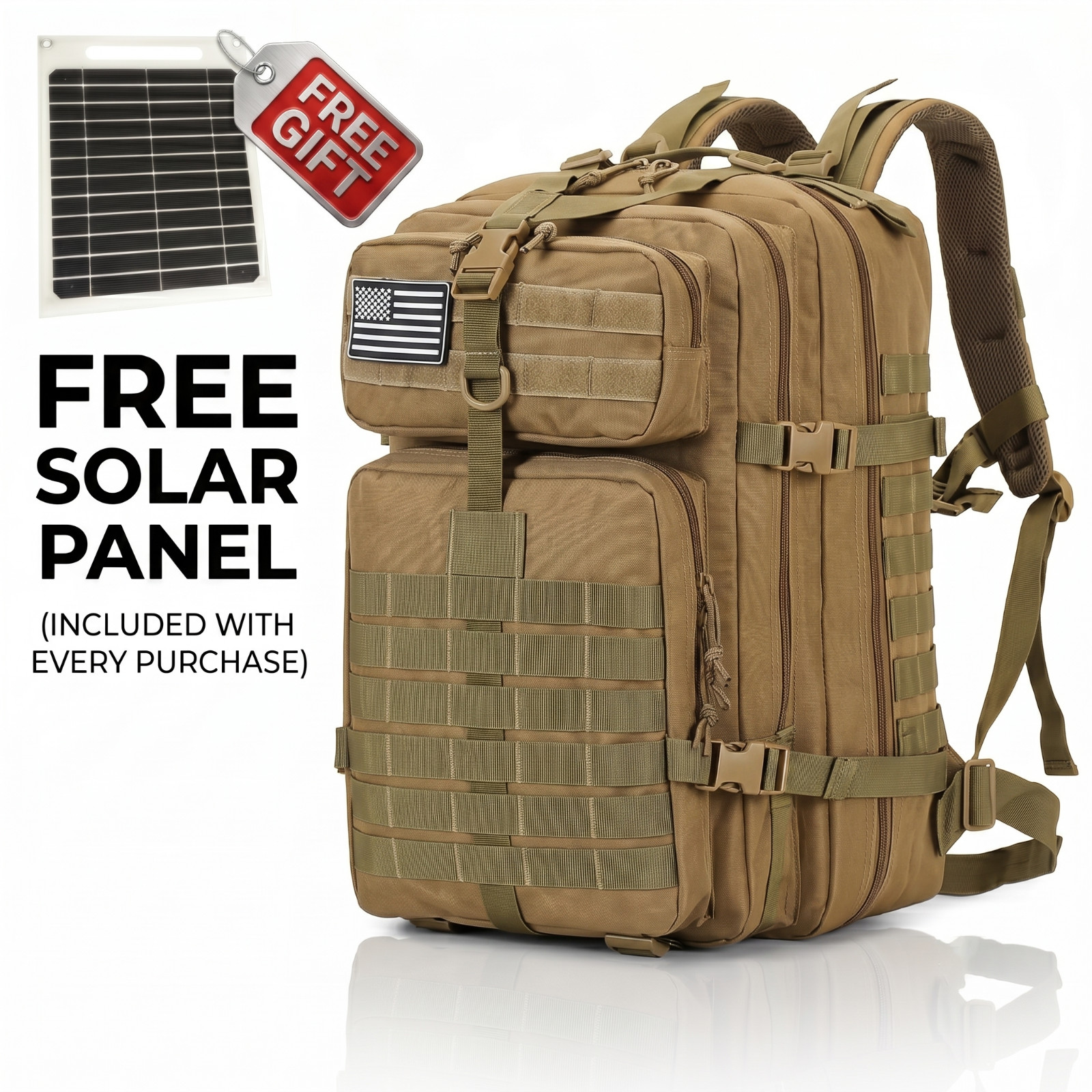 45L Tactical Backpack Waterproof Military Molle Rucksack with Solar Panel Charge
