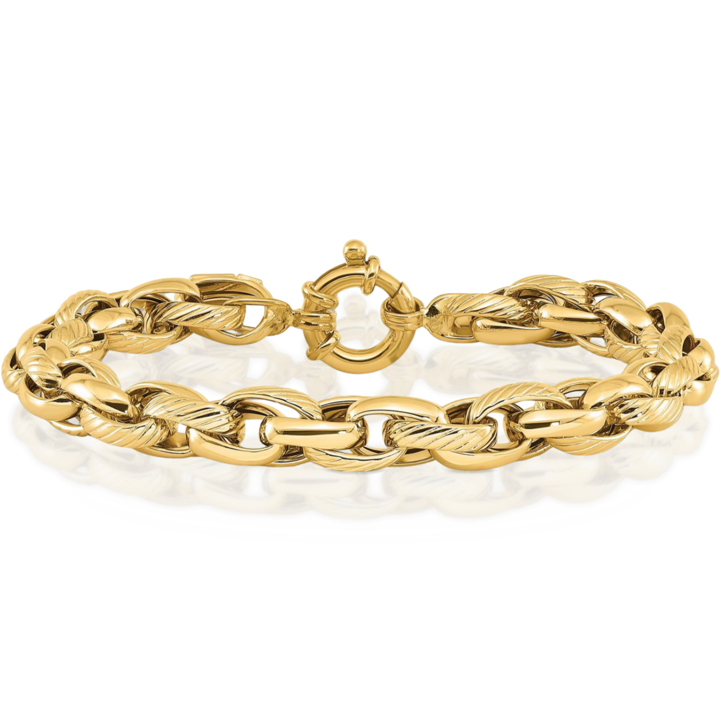 14K Solid Yellow Gold 7.31mm Chunky Link Chain Bracelet 7.5 inch Polished
