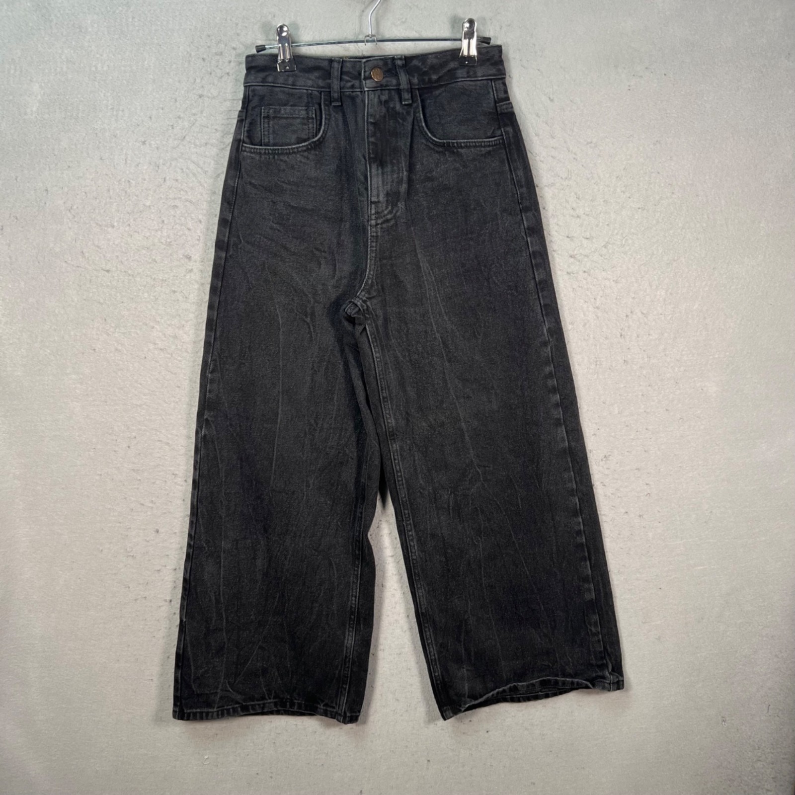 Reclaimed Vintage Womens 26 Black Wide-Leg Jeans High-Waist Cropped 100% Cotton