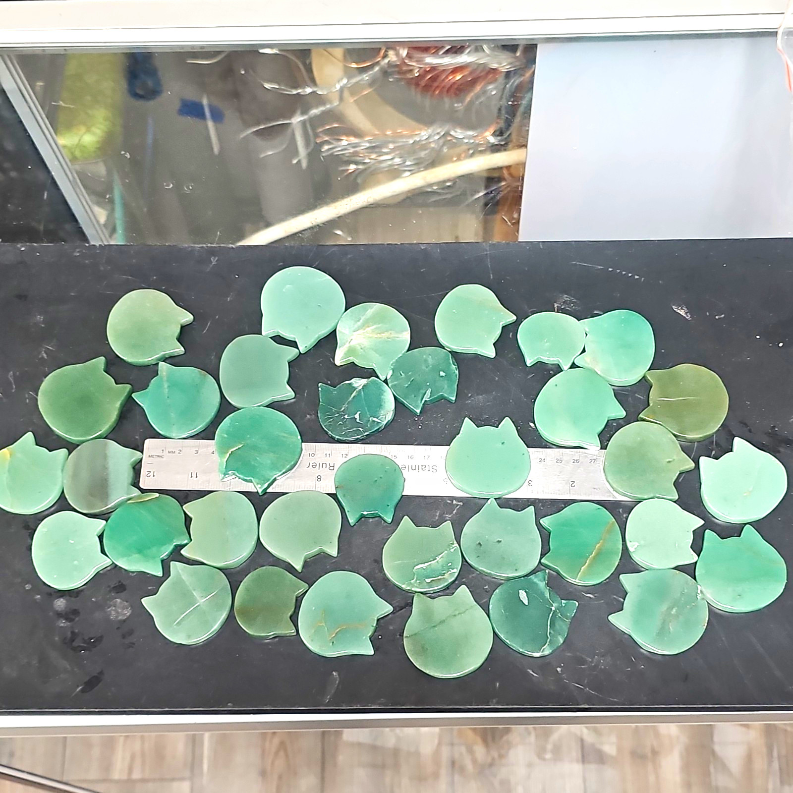 Wholesale Lot 35 Pcs Green Aventurine Cat Face Cabochons  Gemstone Jewelry Flat