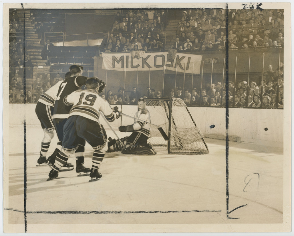 Red Kelly Johnny Bower Red Wings Rangers 1953 Original Hockey Photo 27468