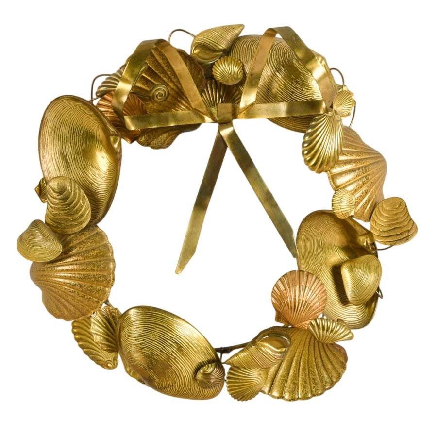 Vintage Dresden-Style Petites Choses Brass Seashell Wreath
