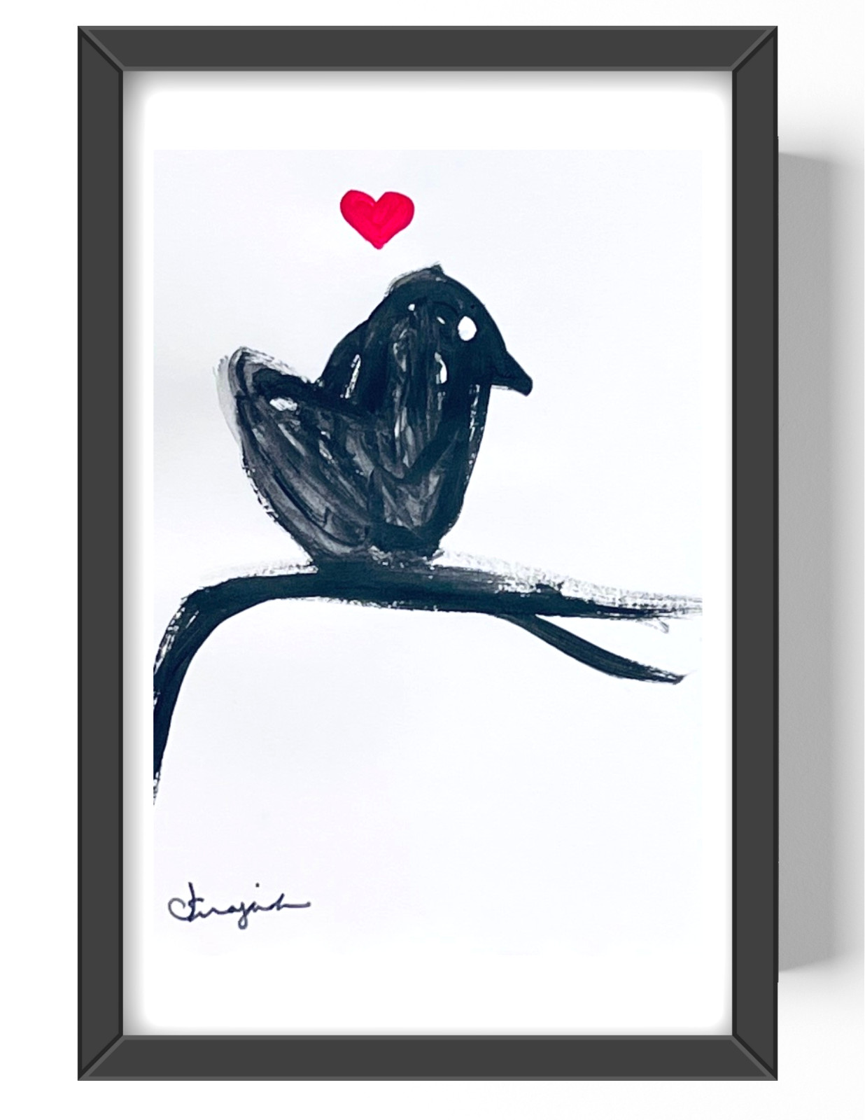 Guajardo Art: Love Bird 9X6 Original Acrylic Paper Unique Whimsical Handmade