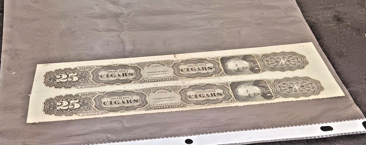 US 1883 25 Cigars Tax Paid Revenue Stamp Pair Henry Clay Uncancelled Faults