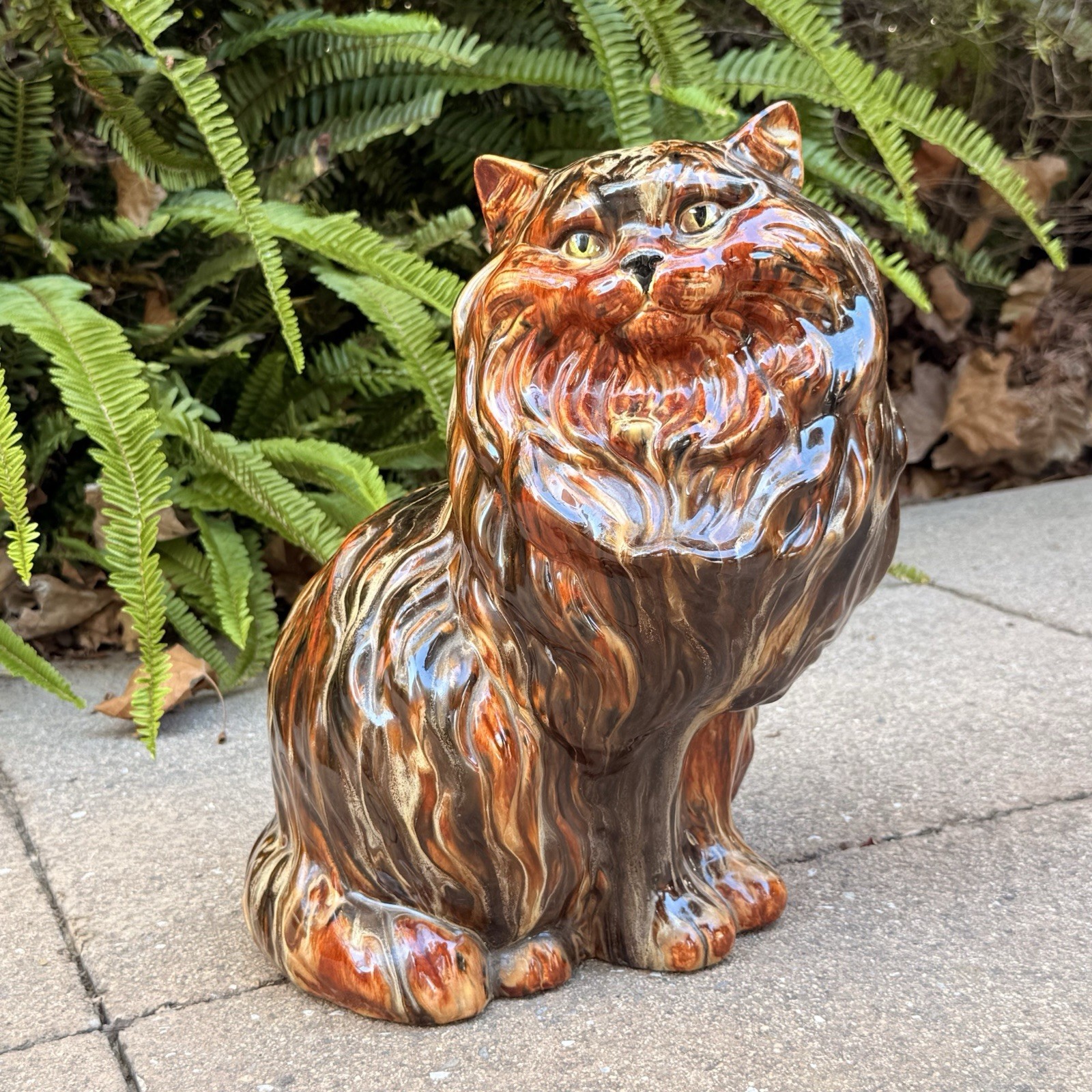 Vtg 1982 MCM Persian Large Caramel Ceramic Cat Green Eyes Sitting Statue 14” Vtg 1982 MCM Persian Large Caramel Ceramic Cat Green Eyes Sitting Statue 14”