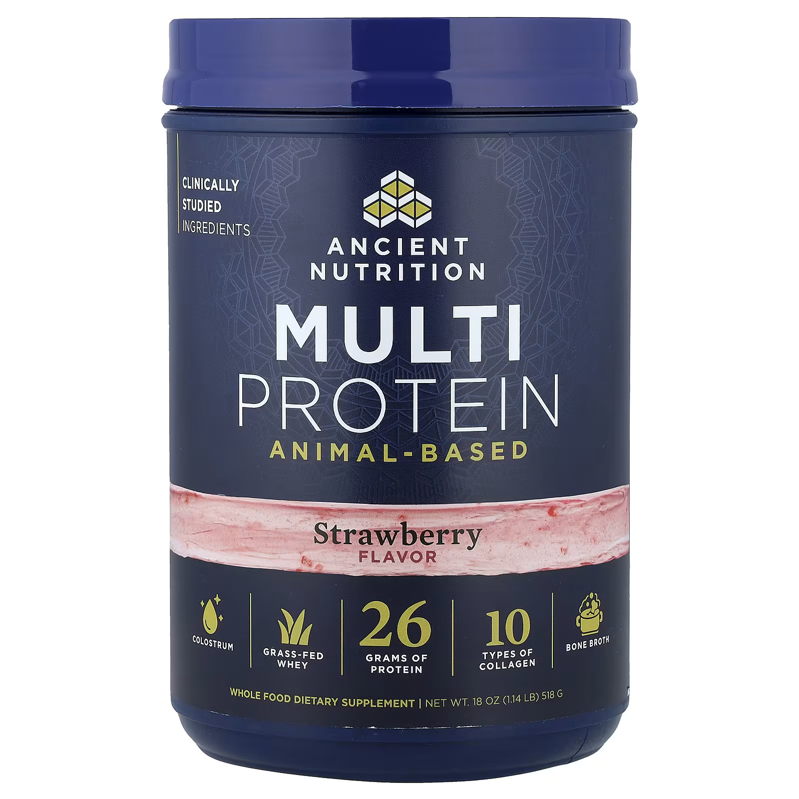 2 X Ancient Nutrition, Multi Protein, Animal-Based, Strawberry, 1.14 lb (518 g)