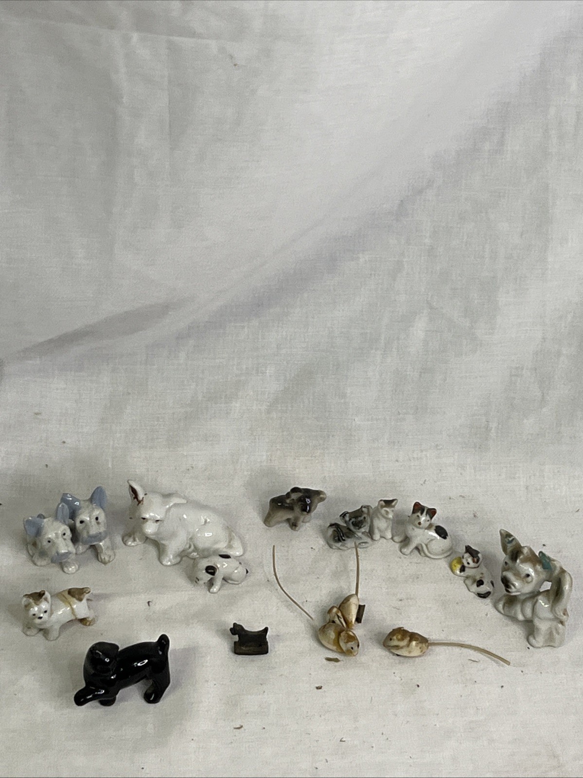 Vtg Miniature Ceramic Animal Figurine Lot Japan Bone China Dogs Cats Mice 15pc