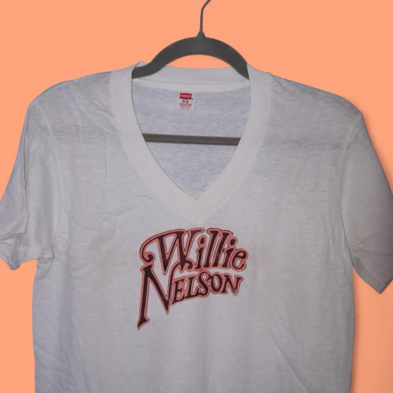 Vintage 70s Hanes V-Neck Willie Nelson Retro Graphic Tee Small