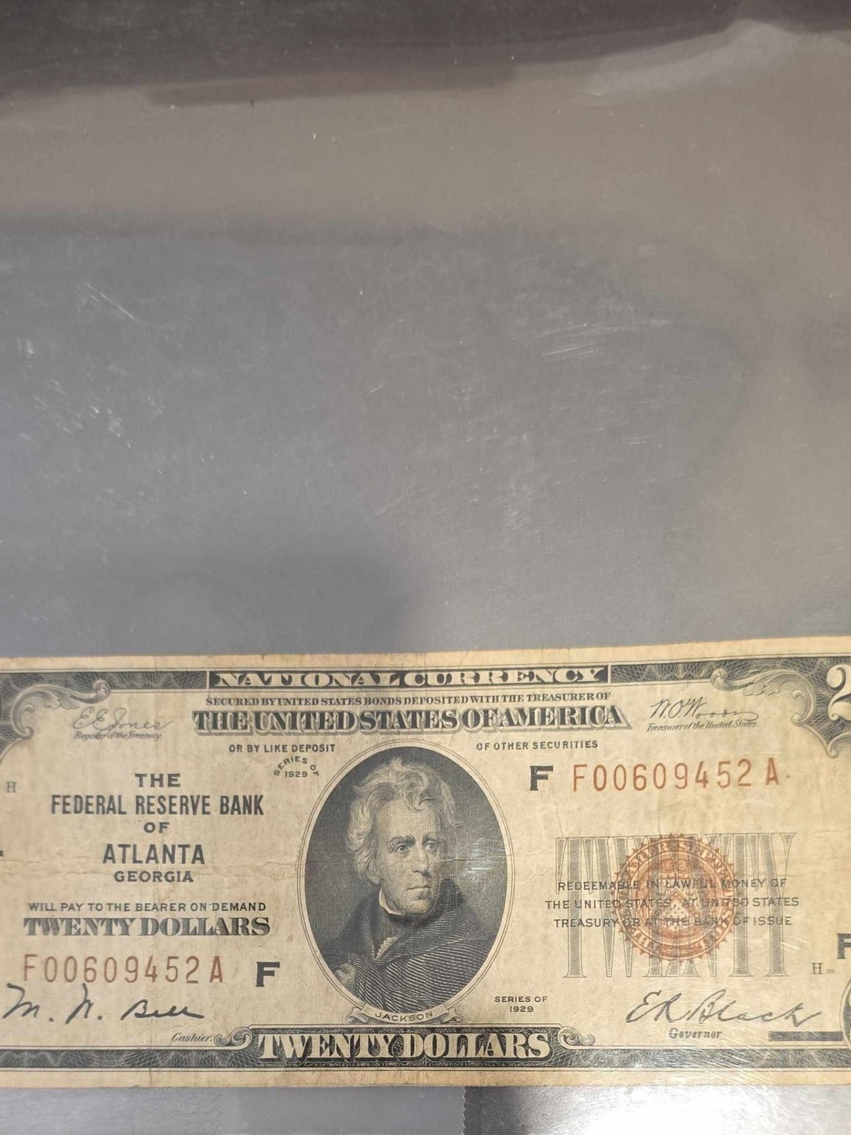 US Series 1929 $20 Federal Reserve Bank Note Atlanta GA Serial F00325862A US Series 1929 $20 Federal Reserve Bank Note Atlanta GA Serial F00325862A