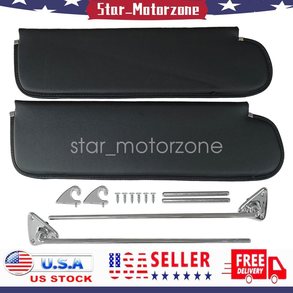 For 1967-1972 Chevy GMC Black LH RH Sun Visors Complete Kit w/ Chrome Brackets