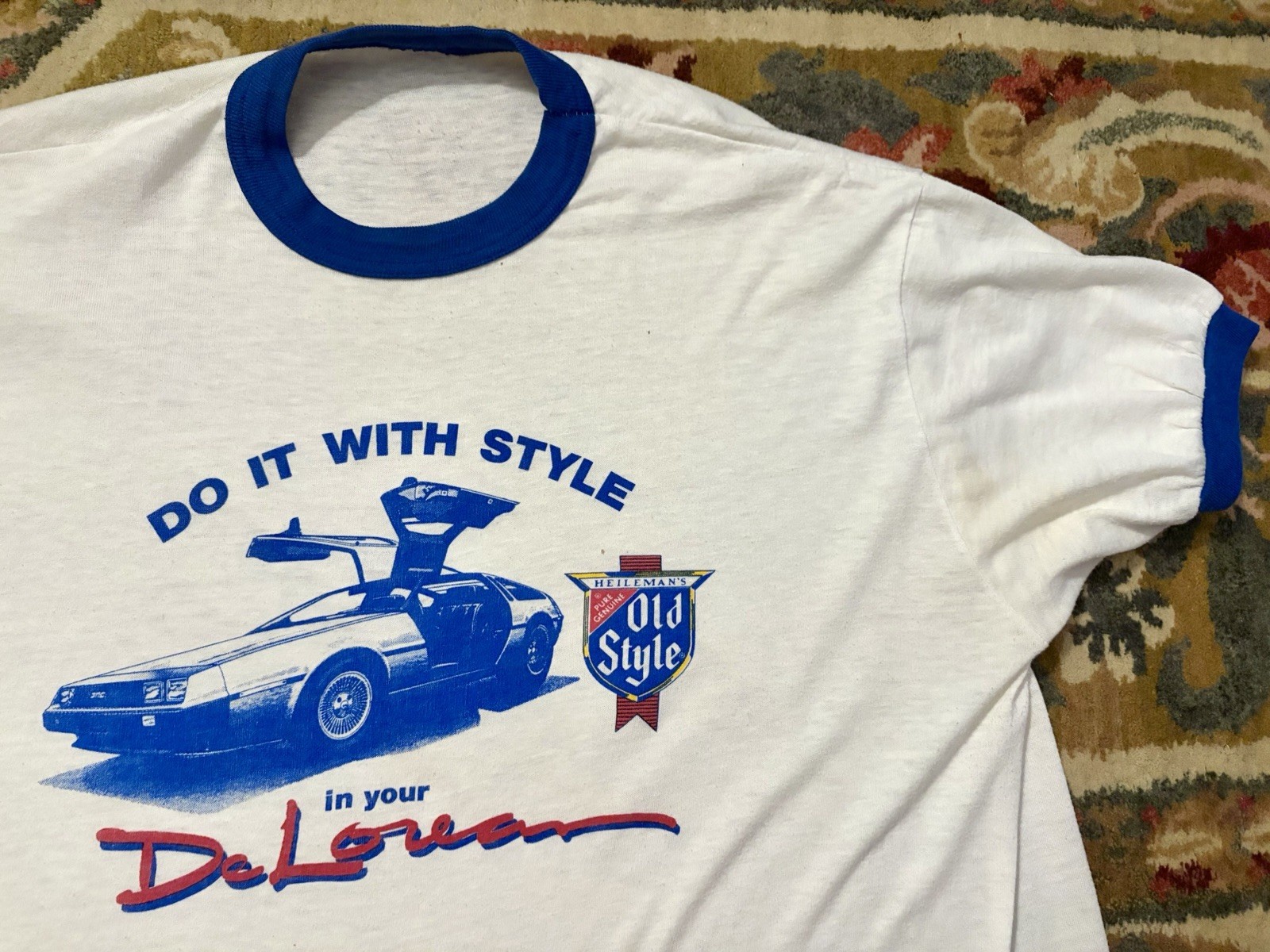 VTG 70s Delorean Promo Authentic Old Style Beer Ringer T-Shirt L / Med Car