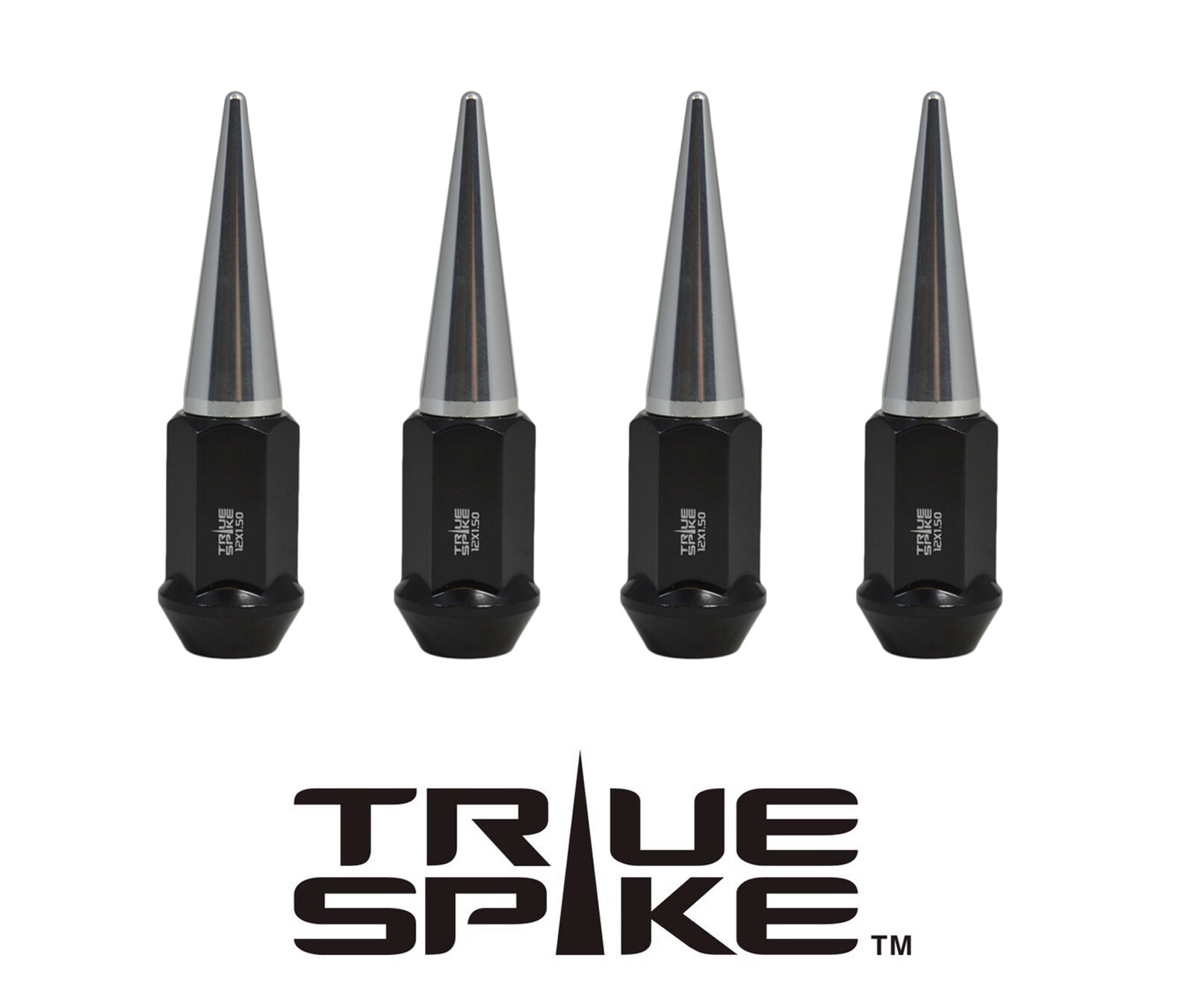 16PC TRUE SPIKE 89MM 12X1.5 FORGED STEEL LUG NUTS W/ SILVER EXTENDED SPIKES C