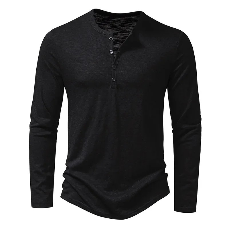 Men\'s Cotton Henley Shirt Long Sleeve Casual Slim Fit Autumn Fall Top Tee Gift