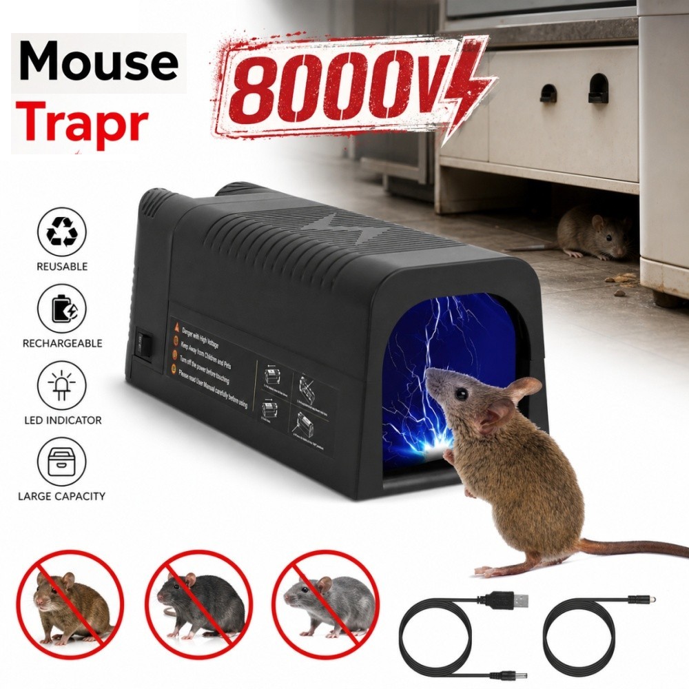 8000V Electronic Mouse Trap Control Kill Big Rat Pest Electric Rodent Zapper