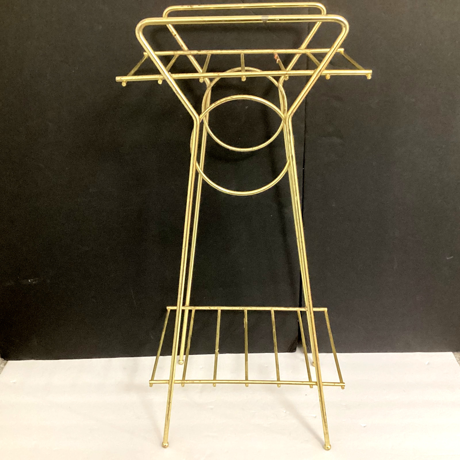 PLANT STAND 2 TIERED SHELF METAL VINTAGE MCM BRASS TONE SMALL SIDE TABLE 22\