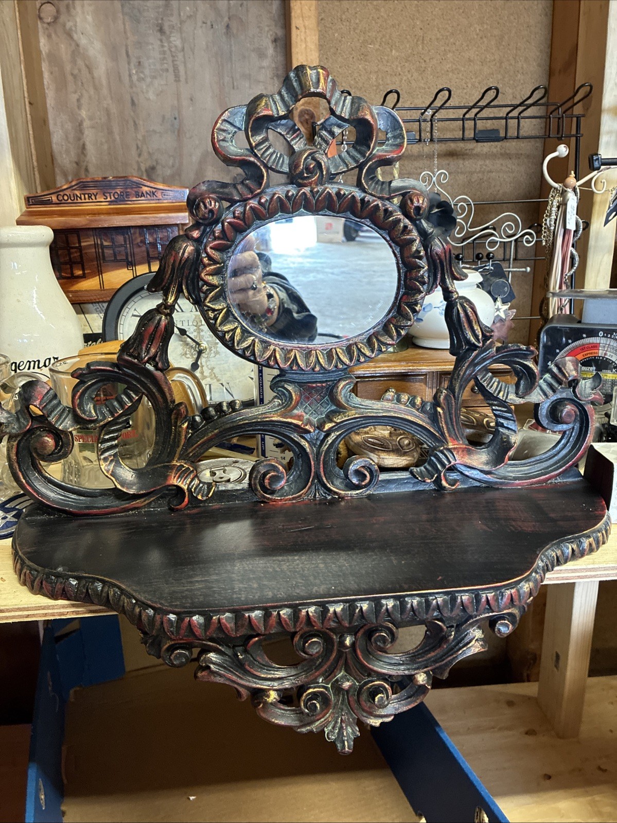 Vintage Euromarchi Italy Rococo Baroque Wall Mirror Hand Painted 18.5”