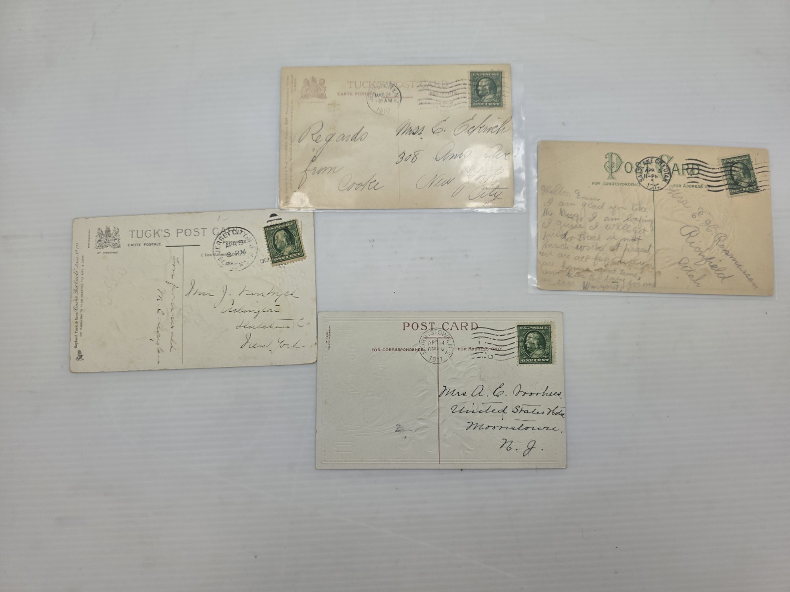 Rare 1909, 1910, 1911, 1912 Benjamin Franklin 1 Cent Stamp Lot Easter Postcard
